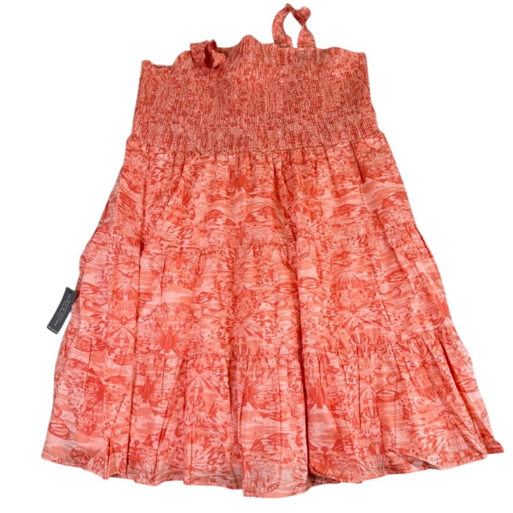 NWT Lane Bryant Coral Orange Butterfly Print Smocked Tiered Midi Dress 30/32
